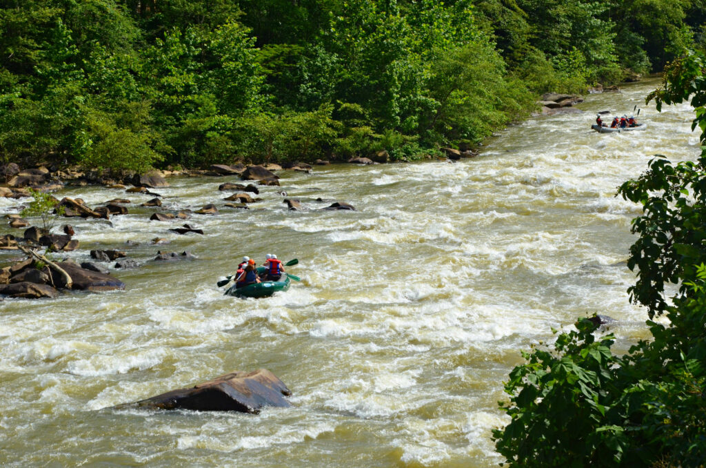 Rafting on white water river